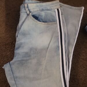 Light Blue Jeans with Black and White Stripe